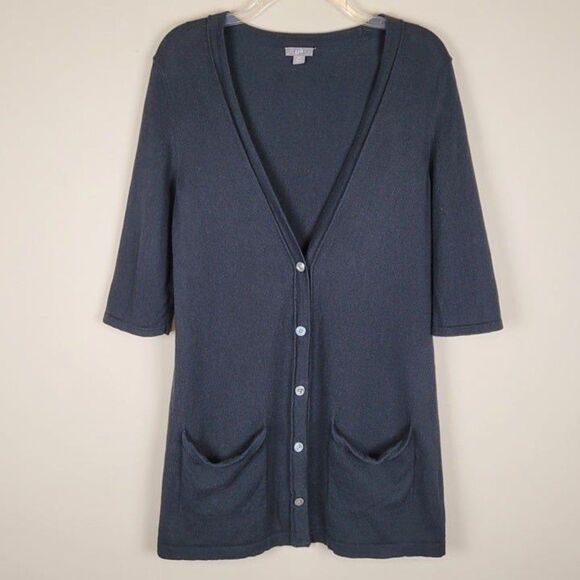 J. Jill Size XS Cotton Cashmere Lightweight Soft 3/4 Sleeve Knit Cardigan Black - Picture 1 of 11